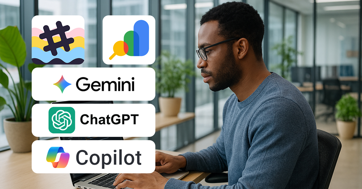 Illustration of marketers comparing dashboards for the best free AI SEO tools in 2026