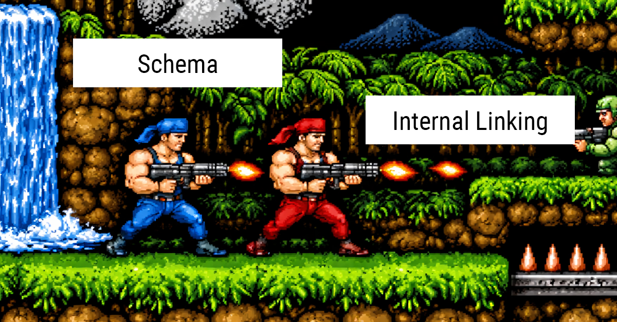 Diagram illustrating how schema markup and internal links reinforce each other across a site architecture.