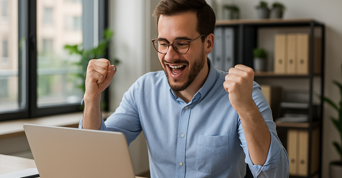 Marketing strategist celebrating synchronized AI visibility across multiple engines.