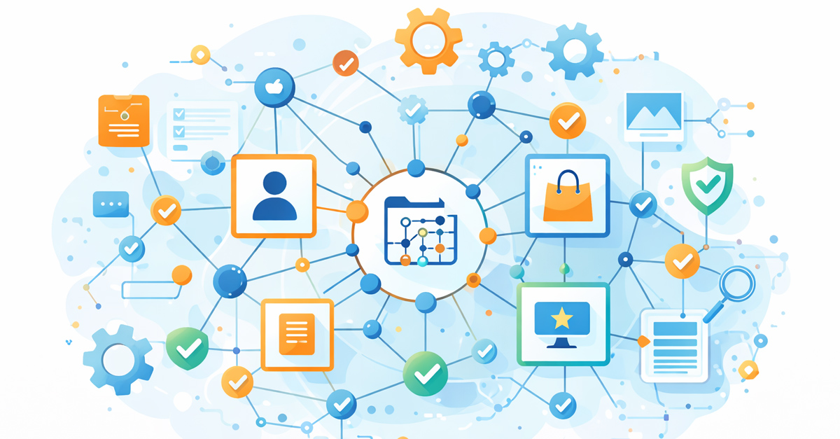 Layers of consistent schema markup connecting web pages in an AI knowledge graph.