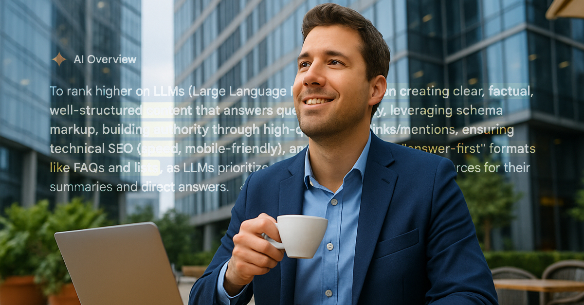 Small business marketer analyzing AI search visibility metrics.