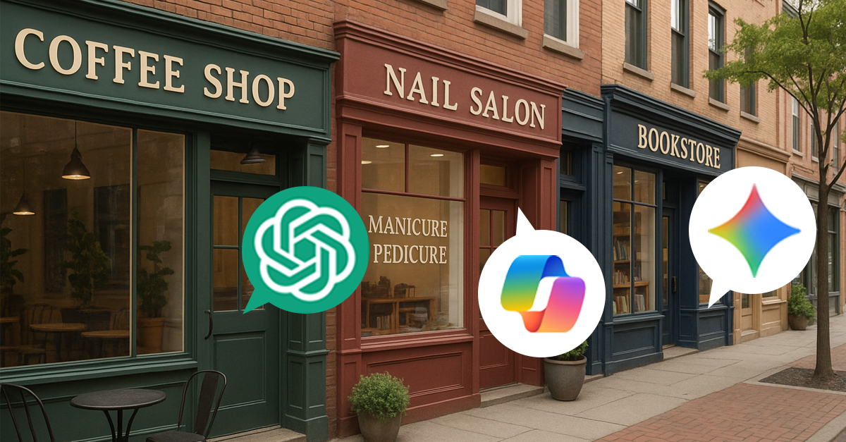 B2B strategists reviewing dashboards beside local storefronts tuning AI SEO signals