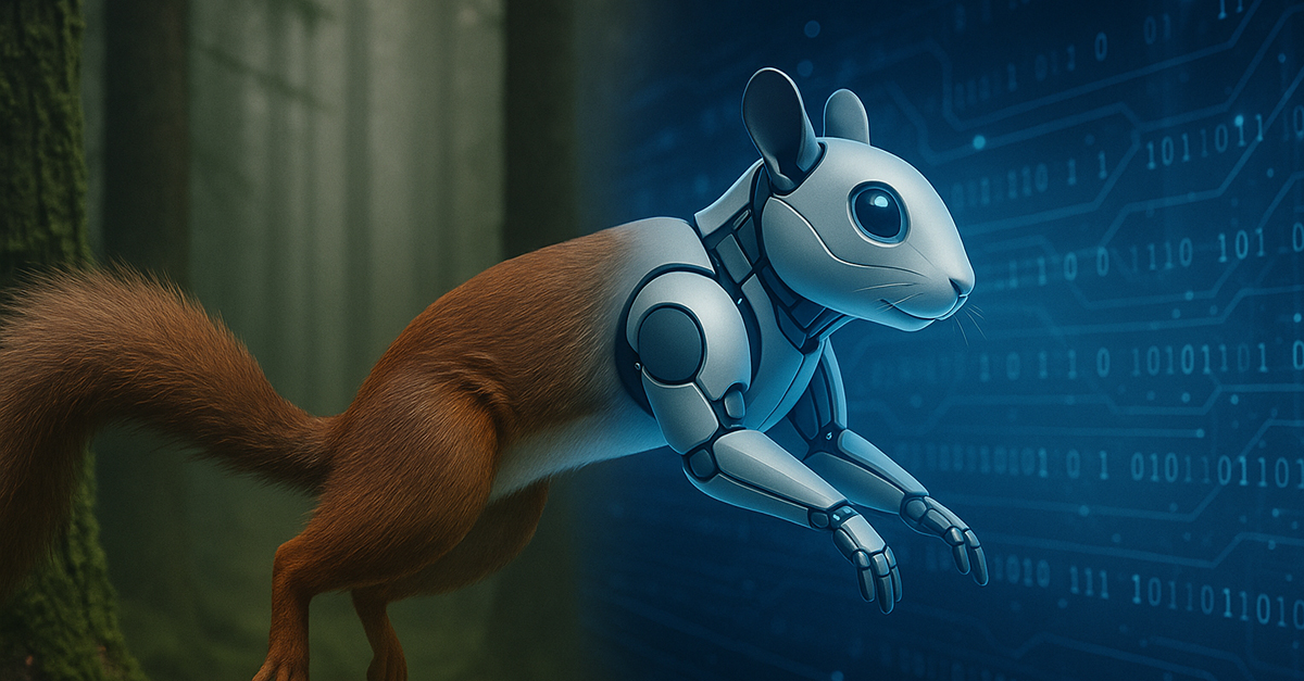 Squirrel analyst studying AI SEO language signals on a dashboard