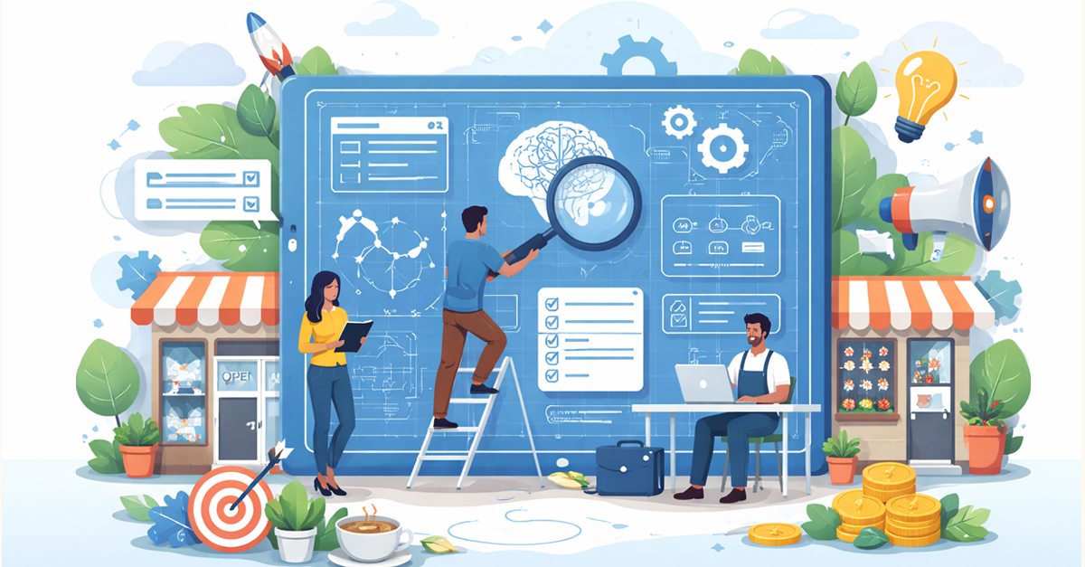 Small business owner building an AI-ready website experience on a laptop.